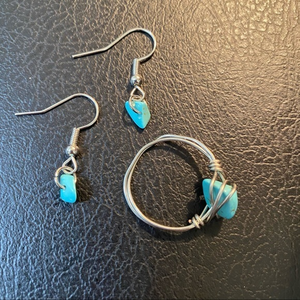 Handmade jewelry ring 9 & earrings turquoise‎ *10